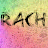 A 48x48 pixel animated buddy icon showing the text "RACH" in two distinct frames with a gradient background transitioning from green to pink.