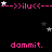 Pixelated animation with pink text and stars on black background, showing repeated 'dammit.' phrases and shifting star positions.