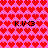 Pixelated red hearts on pink background with black text 'K.V<3' repeated across the image.