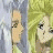 Animated contact sheet showing two frames of a cartoon character with blonde hair and green eyes, transitioning from side profile to front view with red "LOVE" text overlay on the right frame.
