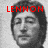 Two side-by-side grayscale portraits of a person with dark hair, each overlaid with red pixelated text reading "LENNON" and "LEGEND" respectively.
