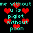 Pixelated cyan text on black background with red heart symbols, repeating 'me without u is piglet without pooh' in two