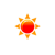 A static pixelated sun icon with a red center, orange and yellow gradient rays, and a white outline on a gray background.