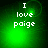 Green pixelated background with white text reading "I love paige" in four , each showing a different glowing light position