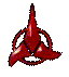 Red triangular symbol with circular outline animates through multiple states on black and gray backgrounds.