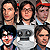 A 512x256 pixel contact sheet displaying two animated frames of a buddy icon featuring six distinct cartoon-style character portraits arranged in a grid, with the right side showing stylized text.