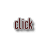 Four variations of a 'click' text icon with arrow directions on a gray background, each with a white outline and shadow effect.