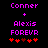 Pixelated text and heart symbols on black background with two identical frames showing 'Conner + Alexis FOREVR' and five red hearts.