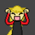 Pixel art character with blonde hair and fox ears, wearing a black top, holding red gloves near face in six sequential poses showing mouth and eye changes.
