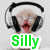 Two side-by-side pixelated images of a person wearing large headphones with mouth open, labeled 'Silly' and 'Kitty' in green and cyan text.