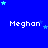 Blue background with repeated 'Meghan' text and scattered light blue stars, some stars animate in sequence.