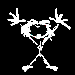 White stick figure with antlers on black background, performing sequential animation frames showing arm and leg movements.