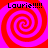 Four identical red and pink spiral patterns arranged in a with black text reading 'Laurie!!!!!' above each spiral