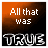 Animated sequence of pixelated text 'All that was TRUE' transitioning to 'Is left Beliss', with orange and black gradient backgrounds, white and gray lettering, and subtle animation changes in the lower text.