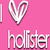 Pixelated pink background with white heart symbol and lowercase 'hollister' text below.