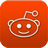 Pixelated orange square icon with white Reddit alien mascot outline featuring round eyes, curved smile, and antenna loop.