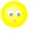 Yellow circular face with gray eyes and pink mouth in a , one partially obscured by gray rectangle