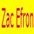 A 2x2 contact sheet of four animated frames featuring Zac Efron with a yellow text panel on the left showing "Zac Efron" in red letters, and three different poses of him against various backgrounds including green foliage and dark clothing with light accents.