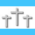 Three gray crosses on white background, pink text "He Died 4 Me" and blue text "I'll live 4 Him" on colored