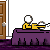 Animated contact sheet showing a stick figure character in various states of motion at a table with purple cloth, including squeaking sounds and knocking actions leading to the phrase "It Sucks Getting Caught".