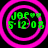 Four identical circular icons with pink concentric rings and green text reading "J8C" followed by three hearts and the date "5-12-08" on a black background.