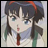 Pixelated anime-style character with dark hair, red headband, blue eyes, and open mouth, wearing white top with green accents and red tie, next to black background with white text.