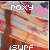 Pixelated image with 'roxy' and 'surf' text, two heart symbols in different shades of pink, and a striped background.