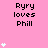 Pink background with repeated text 'Ryry loves Phill' and white heart symbols in vertical