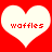Two white heart shapes on a red background with the word 'waffles' in pixelated red text inside each heart.