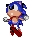 Pixelated blue anthropomorphic hedgehog with red shoes and white gloves in multiple dynamic poses against gray background.