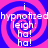 A static image with four identical showing a pink and blue spiral background and white text reading 'i hypnotizedleigh: ha! ha!' in pixelated font