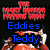 Pixelated image with red, blue, and black text over a character illustration, featuring multiple text layers and color blocks.