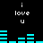 Pixelated cyan audio visualizer bars pulse beneath repeated 'i love u' text on black background.