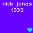 Pixelated blue background with white text 'nick jonas' and '(333)' repeated, featuring cyan and blue heart symbols in different positions across frames.