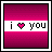 Pixelated icon with pink gradient background and white horizontal stripe containing 'i' text, heart symbol, and 'you' text.
