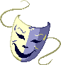 Nine theatrical masks in a , each with distinct expressions and swirling yellow lines on light gray background