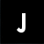 White capital letter J on black background, pixelated edges with slight blur.