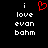 Black background with white pixelated text reading 'i love evan bahn' in two , a red heart symbol above the left