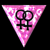 Pink triangular icon with black gender symbols on a black background, showing animation changes in symbol arrangement and partial visibility across frames.