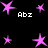 A black background displays multiple pink star shapes and the text "Abz" in white pixelated font, arranged across a -like layout