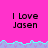 Pixelated text 'I Love Jasen' repeated across a bright pink background with cyan and purple wave-like borders.
