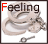 Animated contact sheet of a cartoon handcuff icon with changing text, showing sequential frames where the word "Feeling" and then "Kinky?" appears in red and black lettering over the cuffs.