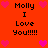 Red background with repeated black text "Molly I Love You!!!!!" and pink heart symbols arranged in a pattern