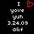A black background displays white text and a red heart symbol, with the left side showing 'I' above a red pixelated heart, followed by 'yove', 'yuh', '3.24.09', and 'a&f'.