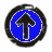 Five circular icons with black borders display upward-pointing arrows on colored backgrounds: blue, red, pink, green, and purple.