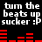 Black background with white text repeating 'turn the beats up sucker :P' and red horizontal bar graphs in two