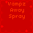 Red background with orange text reading "Vampz Away Spray" in four quadrants, each containing the same text and scattered red star-like shapes.