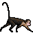Pixelated monkey with brown and black fur, pink face, long curved tail, four limbs extended in a crawling pose on gray background.