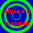 Four identical circular green concentric rings on a blue background with red text reading 'alyssa g morgan' in two lines.