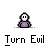 Pixel art character with changing facial features and color variations beneath 'Turn Evil' text, showing progression from neutral to demonic appearance.